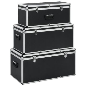 Gossi cutii de depozitare, 3 buc., negru, aluminiu