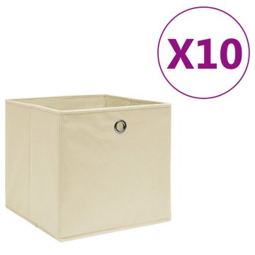 Gossi cutii depozitare, 10 buc., crem, 28x28x28 cm, textil netesut