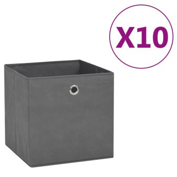 Gossi cutii depozitare, 10 buc., gri, 28x28x28 cm, material netesut