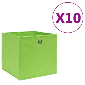 Gossi cutii depozitare, 10 buc., verde, 28x28x28 cm, material netesut