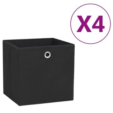 Gossi cutii depozitare, 4 buc., negru, 28x28x28 cm, material netesut