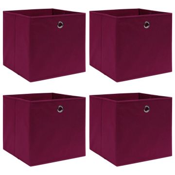 Gossi cutii depozitare, 4 buc., rosu inchis, 32x32x32 cm, textil