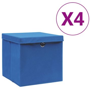 Gossi cutii depozitare cu capac, 4 buc., albastru, 28x28x28 cm
