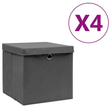 Gossi cutii depozitare cu capac, 4 buc., gri, 28x28x28 cm