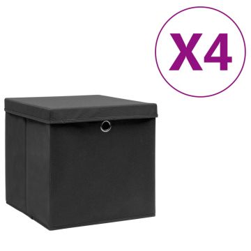 Gossi cutii depozitare cu capac, 4 buc., negru, 28x28x28 cm