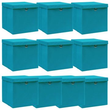 Gossi cutii depozitare cu capace 10 buc. albastru 32x32x32 cm, textil