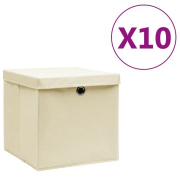 Gossi cutii depozitare cu capace, 10 buc., crem, 28x28x28 cm
