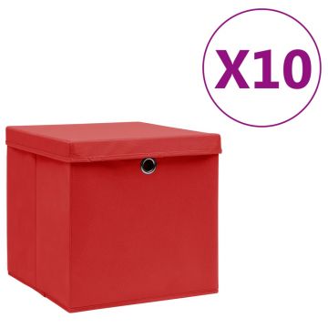 Gossi cutii depozitare cu capace, 10 buc., rosu, 28x28x28 cm