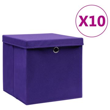 Gossi cutii depozitare cu capace, 10 buc., violet, 28x28x28 cm