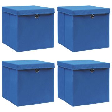 Gossi cutii depozitare cu capace 4 buc. albastru, 32x32x32 cm, textil