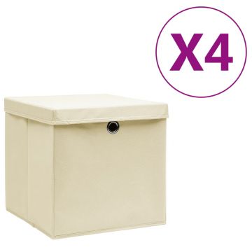 Gossi cutii depozitare cu capace, 4 buc., crem, 28x28x28 cm