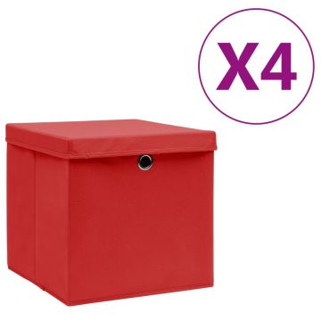 Gossi cutii depozitare cu capace, 4 buc., rosu, 28x28x28 cm