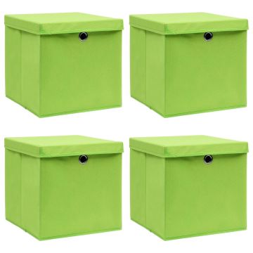 Gossi cutii depozitare cu capace 4 buc. verde, 32x32x32 cm, textil