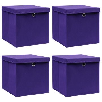 Gossi cutii depozitare cu capace, 4 buc., violet, 28x28x28 cm