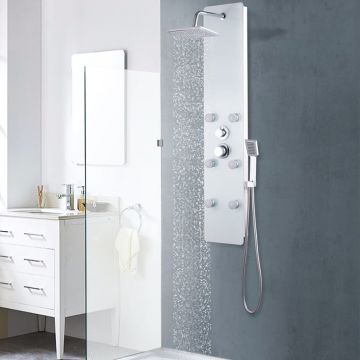 Gossi panou de dus din sticla, 25x44,6x130 cm, alb