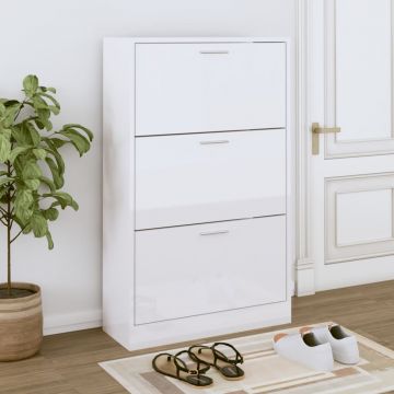 Gossi pantofar, alb extralucios, 63x24x103 cm, lemn compozit