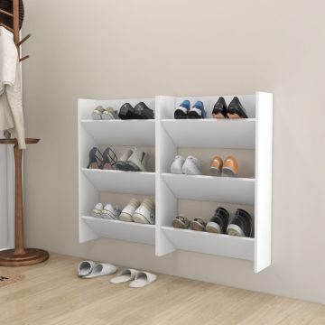 Gossi pantofare de perete, 2 buc., alb, 60x18x90 cm, pal