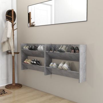 Gossi pantofare de perete, 2 buc., gri beton, 80x18x60 cm, pal