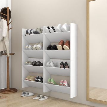 Gossi pantofare de perete, 4 buc., alb, 60x18x60 cm pal