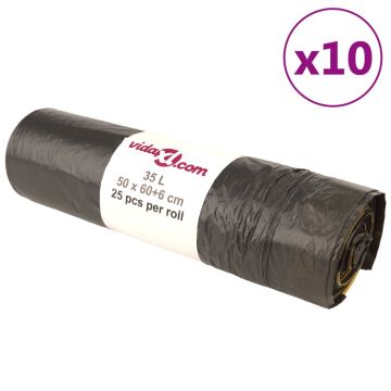 Gossi saci de gunoi cu snururi 250 buc negru 35 l