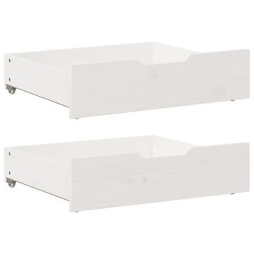 Gossi sertare de pat, 2 buc., 75x55x16 cm, alb, lemn masiv de pin
