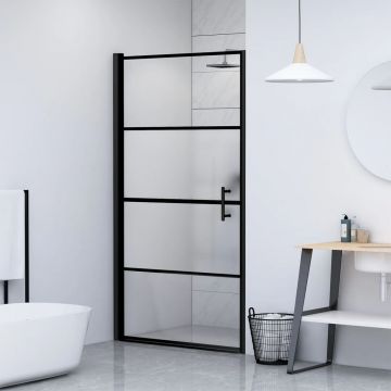 Gossi usa de dus, negru, 91x195 cm, sticla securizata semi-mata