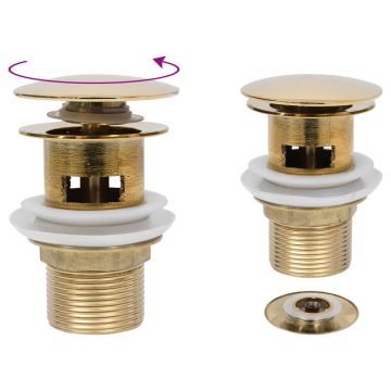 Gossi ventil scurgere push, functie de preaplin, auriu 6,4x6,4x9,1 cm