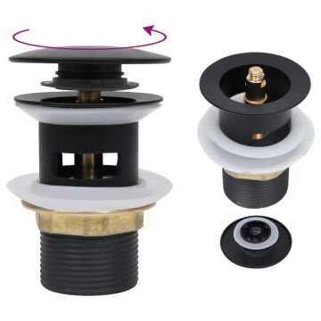Gossi ventil scurgere push, functie de preaplin, negru 6,4x6,4x9,1 cm