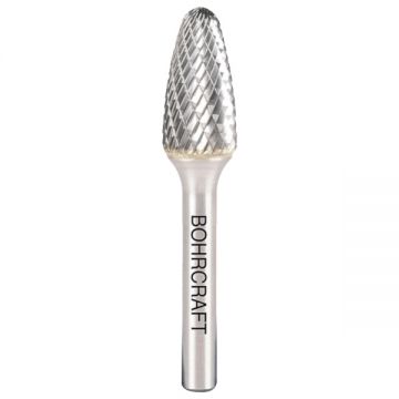 BOHRCRAFT  5125 - Freza cu carburi metalice  3x14x38 mm tija 3 mm forma F (conica cu cap rotunjit) tais dublu