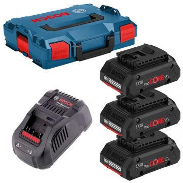 Bosch  0615990L1R - Set 3 acumulatori si incarcator Li-Ion 18 V 4 Ah valiza speciala