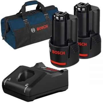 Bosch  1600Z0002X + GAL 12V-40 + 1619BZ0100 - Set 2 acumulatori si incarcator Li-Ion 10.8 V 2 Ah + Geanta textila