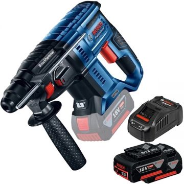 Bosch  GBH 180-LI + 1600A00B8J - Rotopercutor SDS-Plus 2 J motor fara perii + Set 2 acumulatori si incarcator Li-Ion 18 V 5 Ah