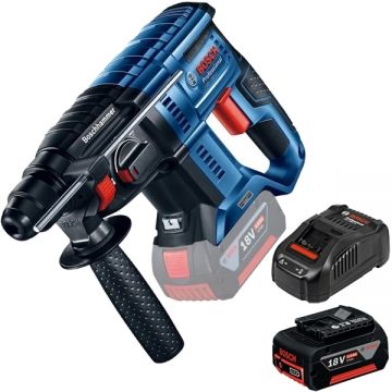 Bosch  GBH 180-LI + GBA + GAL 1880 CV - Rotopercutor SDS-Plus 2 J + Set acumulator si incarcator Li-Ion 18 V 5 Ah