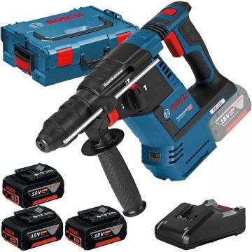Bosch  GBH 18V-26 + 0615990L3T - Rotopercutor SDS-Plus 2.6 J + Set 3 acumulatori si incarcator Li-Ion 18 V 5 Ah valiza speciala
