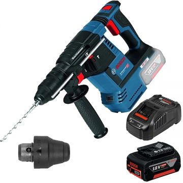 Bosch  GBH 18V-26 F + GBA + GAL 1880 CV - Rotopercutor SDS-Plus 2.6 J mandrina interschimbabila + Set acumulator si incarcator Li-Ion 18 V 5 Ah