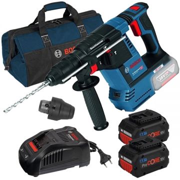 Bosch  GBH 18V-26 F + ProCORE + GAL 1880 CV + 1619BZ0100 - Rotopercutor SDS-Plus 2.6 J mandrina interschimbabila + Set 2 acumulatori si incarcator Li-Ion 18 V 8 Ah + Geanta textila