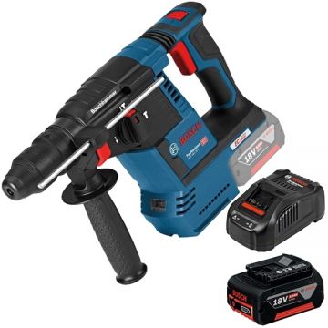 Bosch  GBH 18V-26 + GBA + GAL 1880 CV - Rotopercutor SDS-Plus 2.6 J + Set acumulator si incarcator Li-Ion 18 V 5 Ah