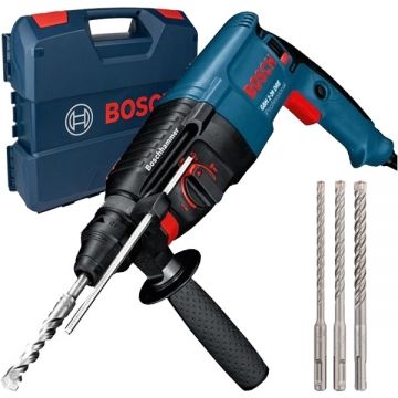 Bosch  GBH 2-26 DRE + Plus-5X - Rotopercutor SDS-Plus 800 W 2.7 J valiza plastic + Set burghie SDS-Plus 6-10 mm 3 bucati