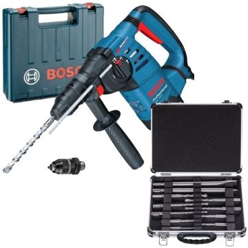 Bosch  GBH 3000 DFR + 2608578765 - Rotopercutor SDS-Plus 780 W 2.9 J mandrina interschimbabila valiza plastic + Set SDS-Plus 9 burghie 2 dalti cutie metal