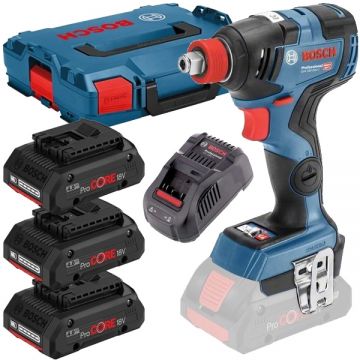 Bosch  GDX 18V-200 C + 0615990L1R - Masina de insurubat cu impact 200 Nm + Set 3 acumulatori si incarcator Li-Ion 18 V 4 Ah valiza speciala