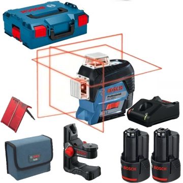 Bosch  GLL 3-80 C + 1600A019R8 - Nivela laser cu linii 30 m valiza speciala + Set 2 acumulatori si incarcator Li-Ion 12 V 2 Ah