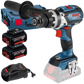 Bosch  GSB 18V-110 C + GBA + GAL 1880 CV - Masina de gaurit si insurubat cu percutie 110 Nm  valiza speciala + Set 2 acumulatori si incarcator Li-Ion 18 V 5 Ah