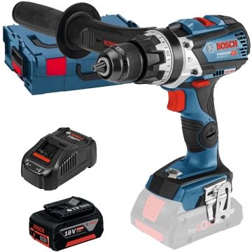 Bosch  GSB 18V-110 C + GBA + GAL 1880 CV - Masina de gaurit si insurubat cu percutie 110 Nm valiza speciala + Set acumulator si incarcator Li-Ion 18 V 5 Ah
