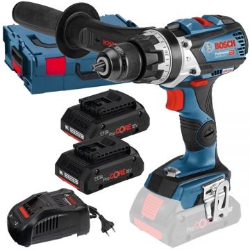 Bosch  GSB 18V-110 C + ProCORE + GAL 1880 CV - Masina de gaurit si insurubat cu percutie 110 Nm valiza speciala + Set 2 acumulatori si incarcator Li-Ion 18 V 4 Ah