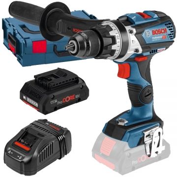 Bosch  GSB 18V-110 C + ProCORE + GAL 1880 CV - Masina de gaurit si insurubat cu percutie 110 Nm valiza speciala + Set acumulator si incarcator Li-Ion 18 V 4 Ah