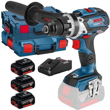 Bosch  GSR 18V-110 C + 0615990L3T - Masina de gaurit si insurubat 110 Nm valiza speciala + Set 3 acumulatori si incarcator Li-Ion 18 V 5 Ah valiza speciala