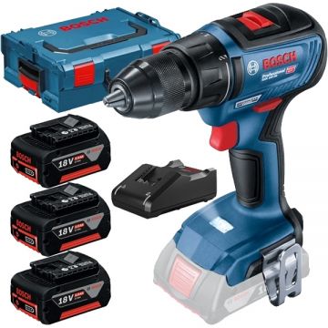 Bosch  GSR 18V-50 + 0615990L3T - Masina de gaurit si insurubat 50 Nm + Set 3 acumulatori si incarcator Li-Ion 18 V 5 Ah valiza speciala