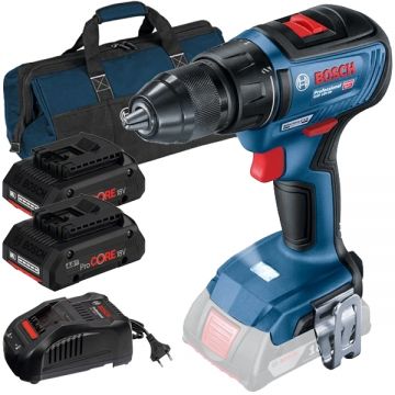 Bosch  GSR 18V-50 + ProCORE + GAL 1880 CV + 1619BZ0100  - Masina de gaurit si insurubat 50 Nm + Set 2 acumulatori si incarcator Li-Ion 18 V 4 Ah + Geanta textila