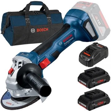 Bosch  GWS 180-LI + ProCORE + GAL 1880 CV + 1619BZ0100 - Polizor unghiular 125 mm + Set 2 acumulatori si incarcator Li-Ion 18 V 4 Ah + Geanta texila