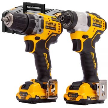Dewalt  DCD701 + DCF801 - Masina de gaurit si insurubat 57.5 Nm motor fara perii + Masina de insurubat cu impact 160 Nm motor fara perii 2 acumulatori Li-Ion 12 V 3 Ah valiza speciala